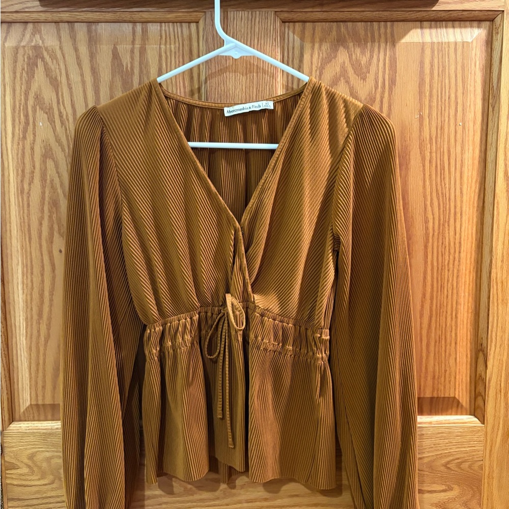 Abercrombie & Fitch Brown Tie Front Peplum Blouse